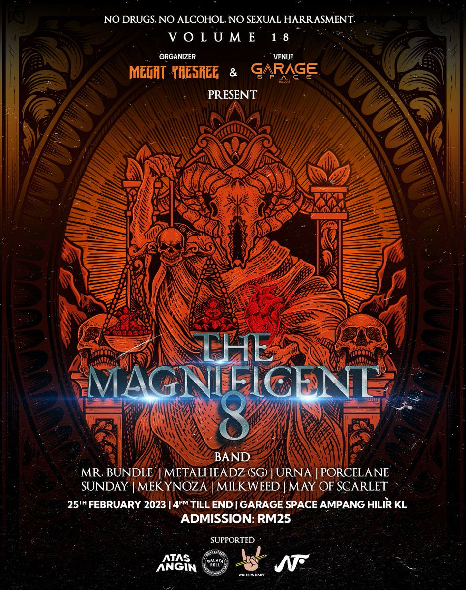 Jenn_Thompson's tweet photo. #ONGROUND LIVE: THE MAGNIFICENT 8 Vol.18
ft. #MrBundle #Metalheadz  @URNAMUSIC1 @notsoporcelane @sundayrasmi @Mekynoza #Milkweed @MayOfScarlet_MY
at #GarageSpace  3A-2 Jln Excelle 1, TmnAmpangHilir #Ampang #SELANGOR 
SAT Feb25 4pm
TICS: AT THE DOOR or
DM: https://t.co/Jmg709SLyd https://t.co/MBavaZFRc5