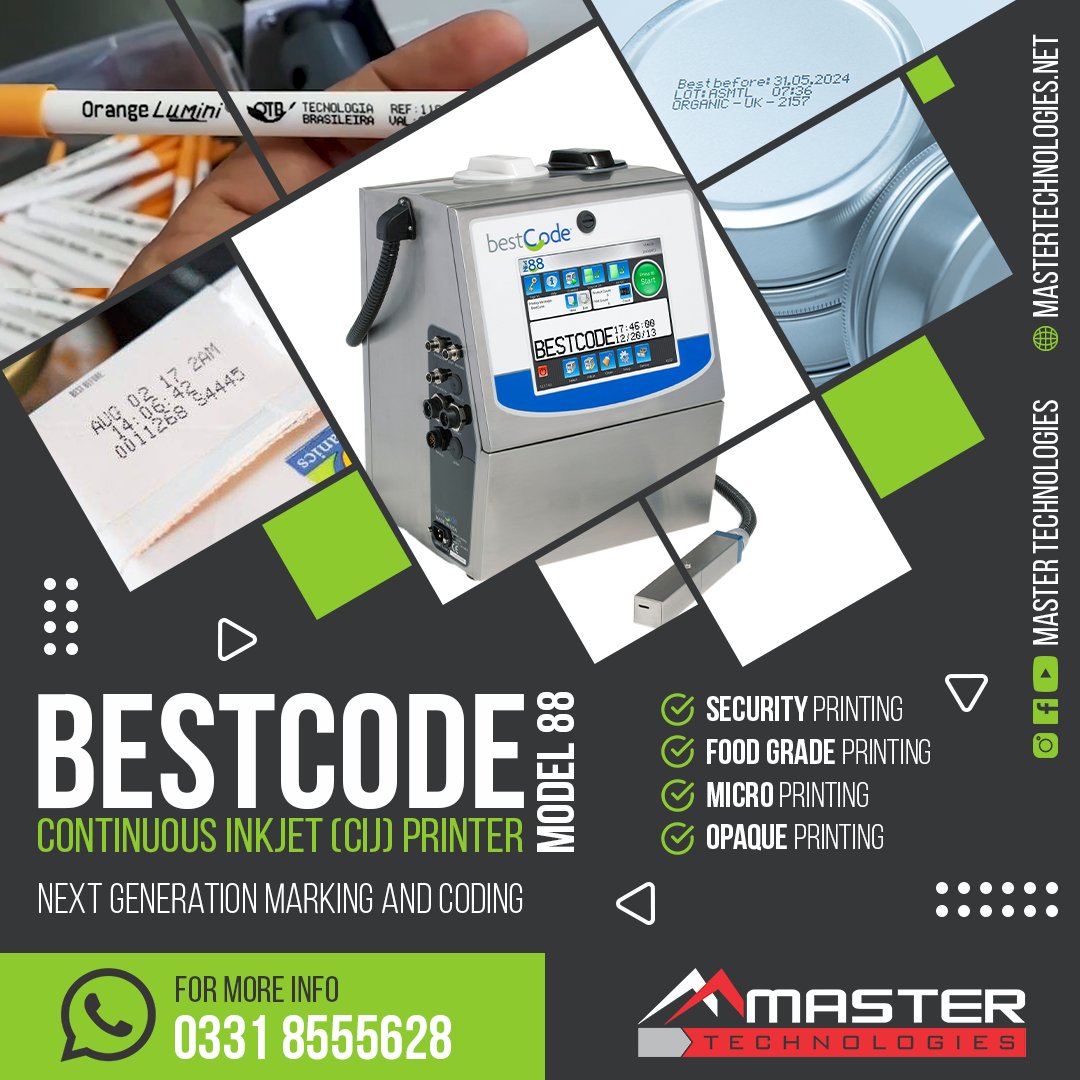 MasterTechno8's tweet image. Master technologies providing End of line industrial solutions for coding and marking.
BestCode Continuous Inkjet (CIJ) Printer
#CIJ #bestcode #marking #coding #Datecoding #industrialprinter #industrialmachinery #manufacturing