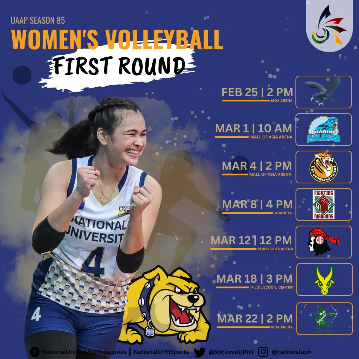 NationalUPhil's tweet photo. Watch and support the NU Men's and Women's Volleyball Teams on Saturday, February 25 at the Mall of Asia Arena. 

Tickets are available today until Thursday, 4pm at the Athletics Office, 8th Flr Main Building.

#GalingNU #PusongNationalian #UAAPSeason85 https://t.co/wMeAMbgeeU