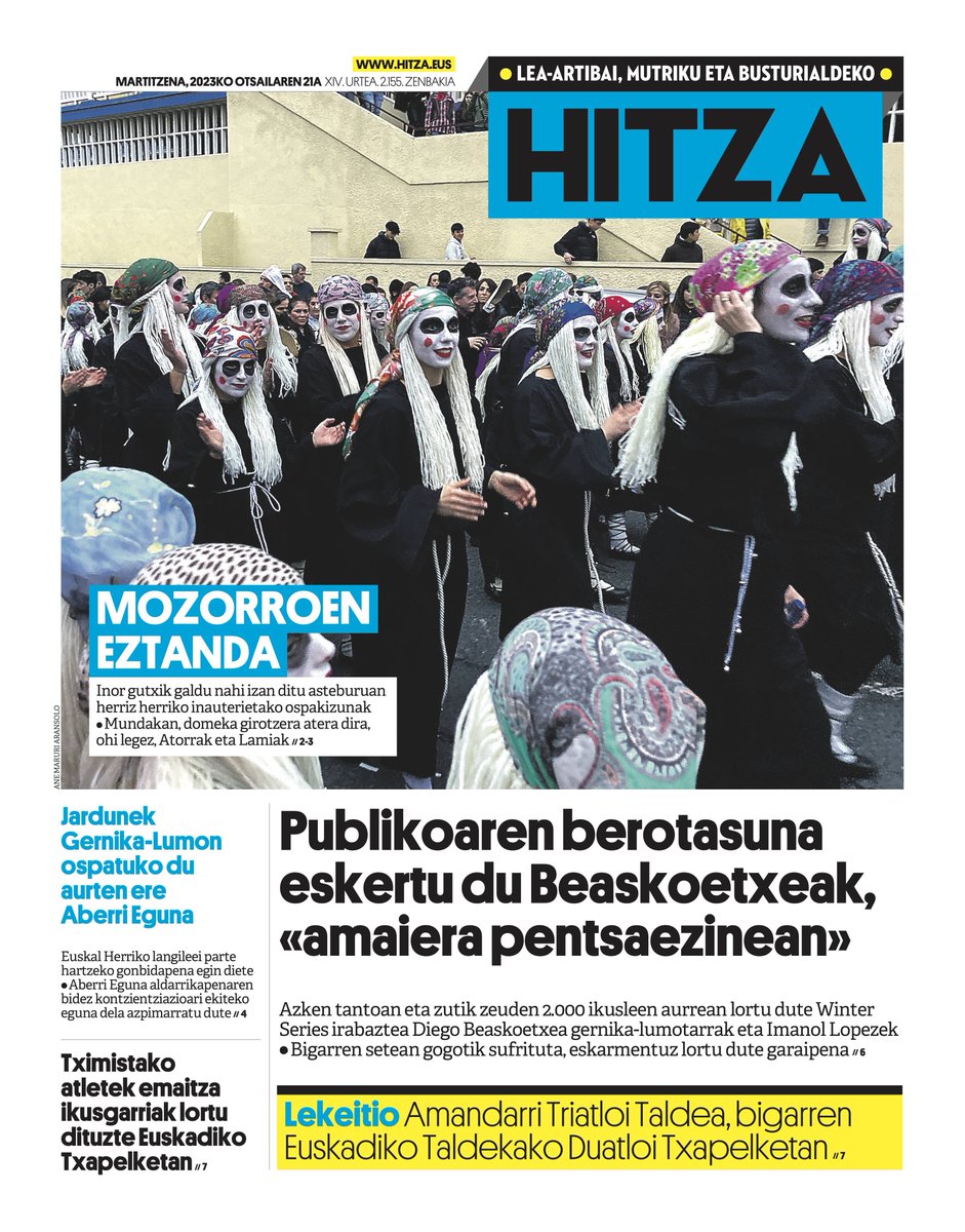 🗞 GAURKO AZALA [otsailak 21, martitzena]

🎭 Mozorroz bete dira herriak <a href="/laminakmun/">Mundakako Laminak</a> 

📣Aberri Egunean parte hartzeko deia <a href="/JardunK/">JARDUN koordinadora</a> 

⚾️Beaskoetxeak eta Lopezek irabazi dute Winter Series <a href="/JaiAlaiNews/">Jai Alai League</a> 

🏊🏊‍♂️🚵‍🚴‍♀️🚴 🏃‍♀️🏃 <a href="/AMANDARRITT/">Amandarri TT</a> #Tximista 

Info +

busturialdea.hitza.eus