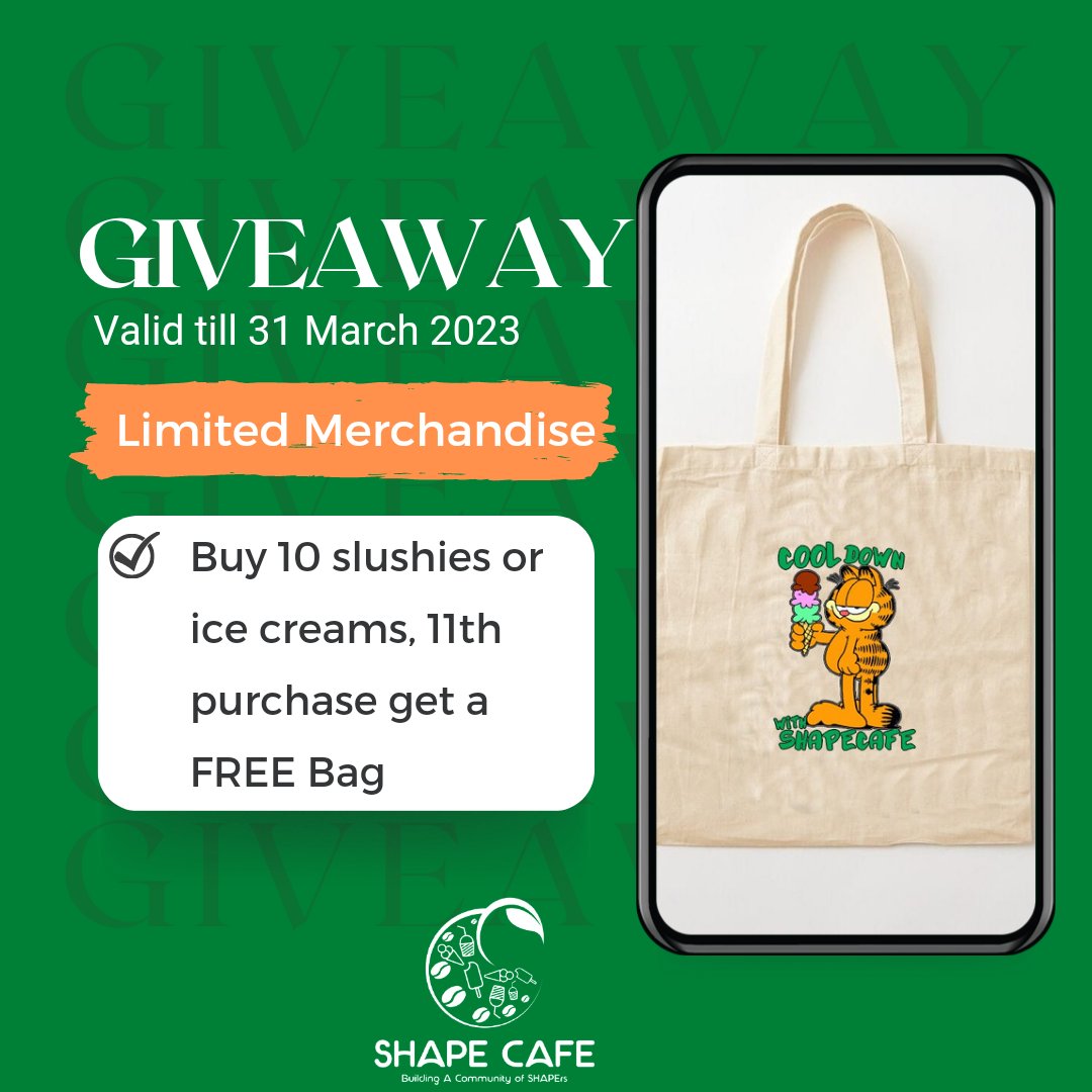 shape_cafe's tweet photo. COMPETITION TIME SHAPErs 😍 🎉🎁👕👜: Buy 10 Ice Creams or Slushies and get a FREE BAG or TSHIRT on your 11th Purchase. Ts & Cs apply💚. Find us @ThabongMall and @bedworthcentre #VUT #NWU #ShapeCafe 💚 https://t.co/qEev1iNc09