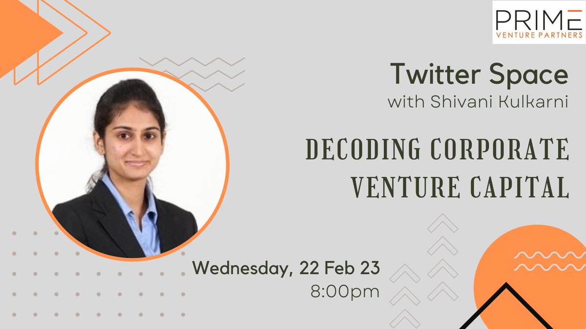 Please join us for a deep dive session and AMA on Corporate Venture Capital by <a href="/Shivanik53/">Shivani</a> where she will share some best practices &amp; insights.

🎤 Join us on Twitter Spaces tomorrow!

🗓️Set a reminder: 
x.com/i/spaces/1nAKE…

#startups  #VCS