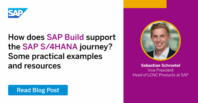 Did you know #SAPBuild supports your S/4HANA journey? Discover concrete use cases, examples, and useful resources in @SebSchroetel's latest blog post. bit.ly/3IgKg6X