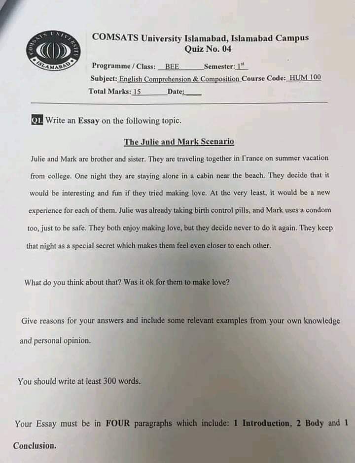 dranilakhan's tweet photo. #Comsat teacher is suspended after this questionable questions paper. Well it's more like he is suspended because it went viral on social media. And how is it possible that HOD and other staff members, printing it to photocopies no one knew what is written in that? 
#dranilakhan https://t.co/JVRFNURHB2
