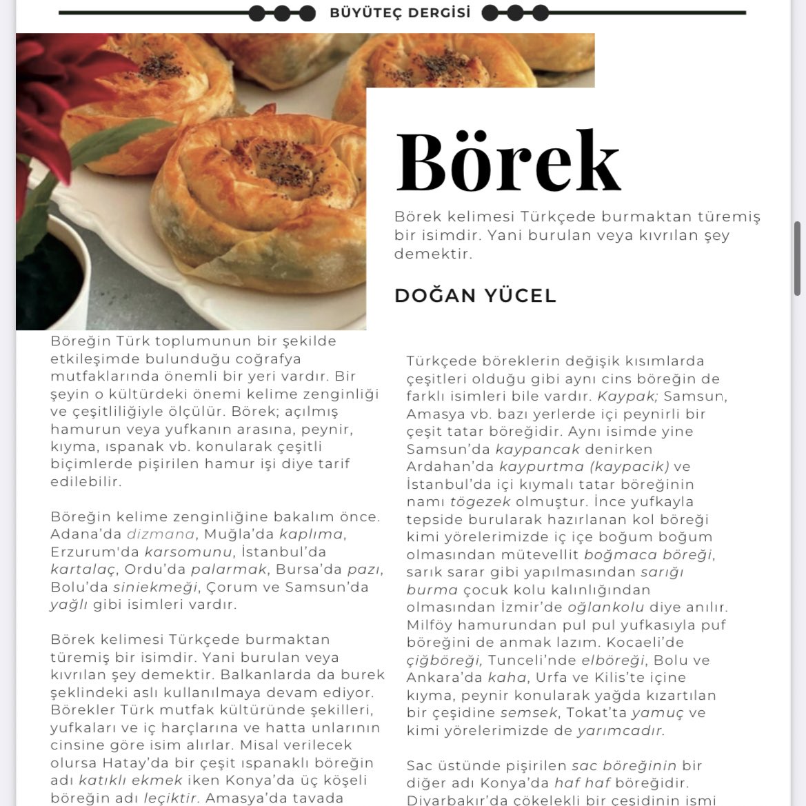 buyutecdergisi's tweet image. Doğan Yücel bey, Büyüteç Dergisi okurları için yazdı ‘Börek’
#buyutecdergisi #gıda #sağlıklıbeslenme #organik #börek