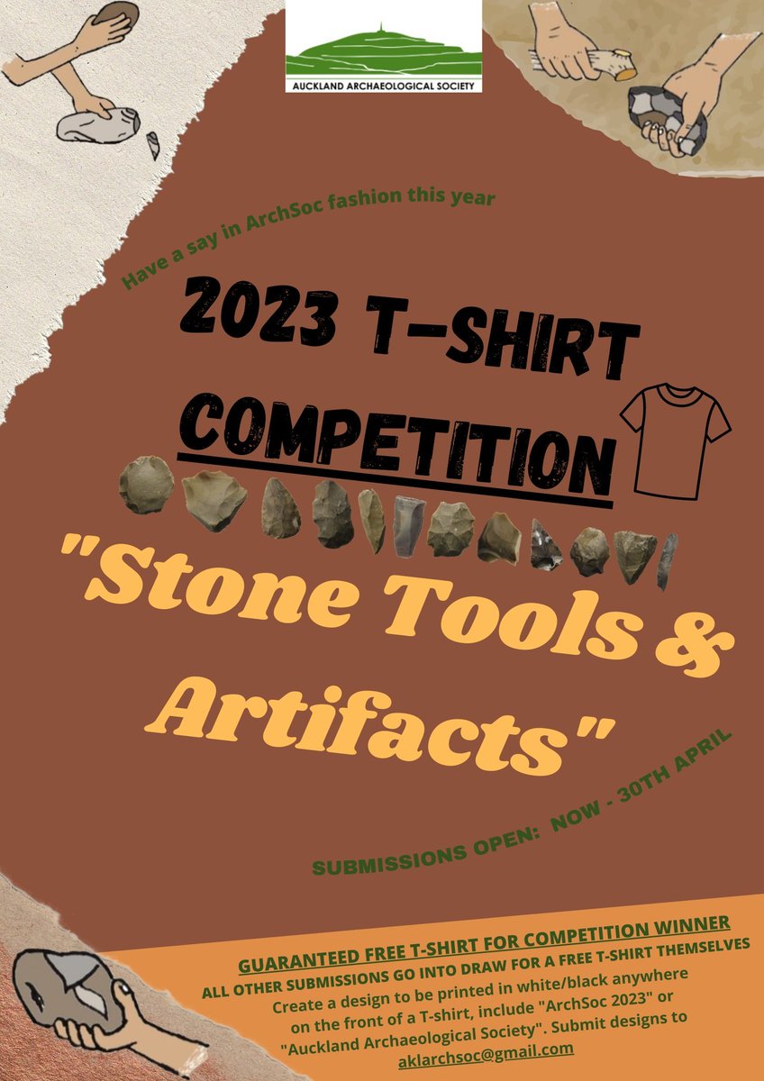 2023 ARCHSOC T-SHIRT COMPETITION

Stone, flint, chert, obsidian, etc. Come up with a t-shirt design inspired by lithics!

Requirements for submission can be found on the ArchSoc Facebook group.