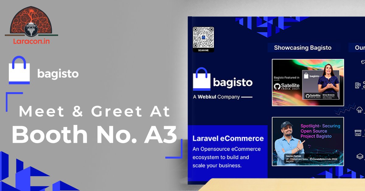 BagistoShop's tweet image. Exciting news for #Laravel enthusiasts!
The Bagisto team is all set to be a part of the #LaraconIndia2023 event in Ahmedabad.
Visit booth A3 to connect with the team, explore the latest offerings, and get answers to all your queries.
Don't miss out! #eCommerce #OpenSource