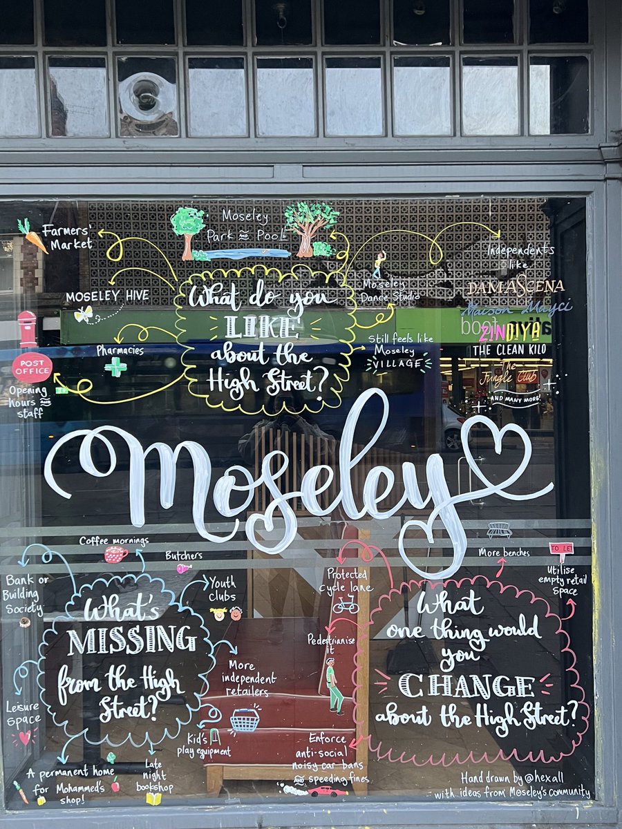 We’re really interested to hear your thoughts on the future of the High St. You may have seen the drawings on the front of @MoseleyHive Have your say or take a look at what others said padlet.com/lorna63/create… Feel free to add your own thoughts or to give a 👍👎 to other ideas