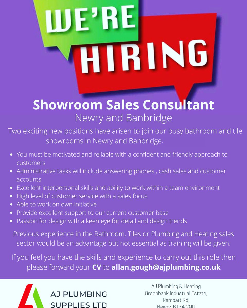 Positions available in both Newry and Banbridge branches #jobs