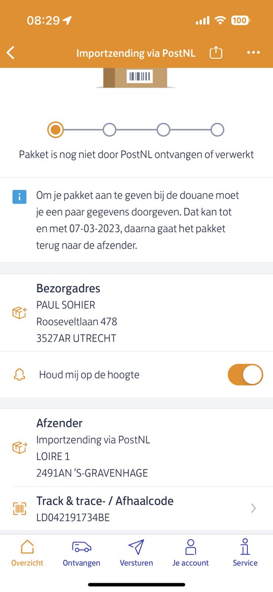 paulus999's tweet photo. ⁦@PostNL⁩ hoe kan ik zien welke gegevens ik moet doorgeven? Er is nergens een optie om te zien wat er nist/hoe ik moet doorgeven in de app. https://t.co/9bDrt3g0yt