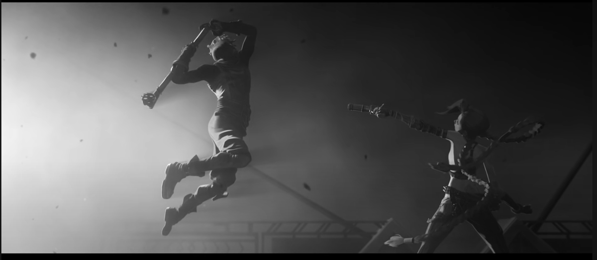DawnofMerc's tweet photo. Day 1 of #aframeaday from @mingjuechen 's course on Schoolism.
Reference frame (on right) from the series Arcane - Ekko vs Jinx. https://t.co/z5mBheRSRx