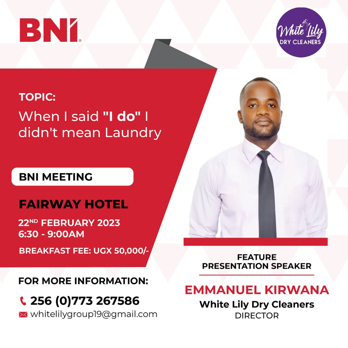 Business Network International Uganda (@BNIuganda) on Twitter photo 2023-02-21 07:43:18 This week at BNI: Join a BNI meeting tomorrow at 6:30am at Fairway Hotel as we listen to this week's feature presentation from Kirwana Emmanuel, (MCIPS) #bnireferralsatwork, #bnireferralsource, #bnireferralsinmotion This week at BNI: Join a BNI meeting tomorrow at 6:30am at Fairway Hotel as we listen to this week's feature presentation from Kirwana Emmanuel, (MCIPS) #bnireferralsatwork, #bnireferralsource, #bnireferralsinmotion