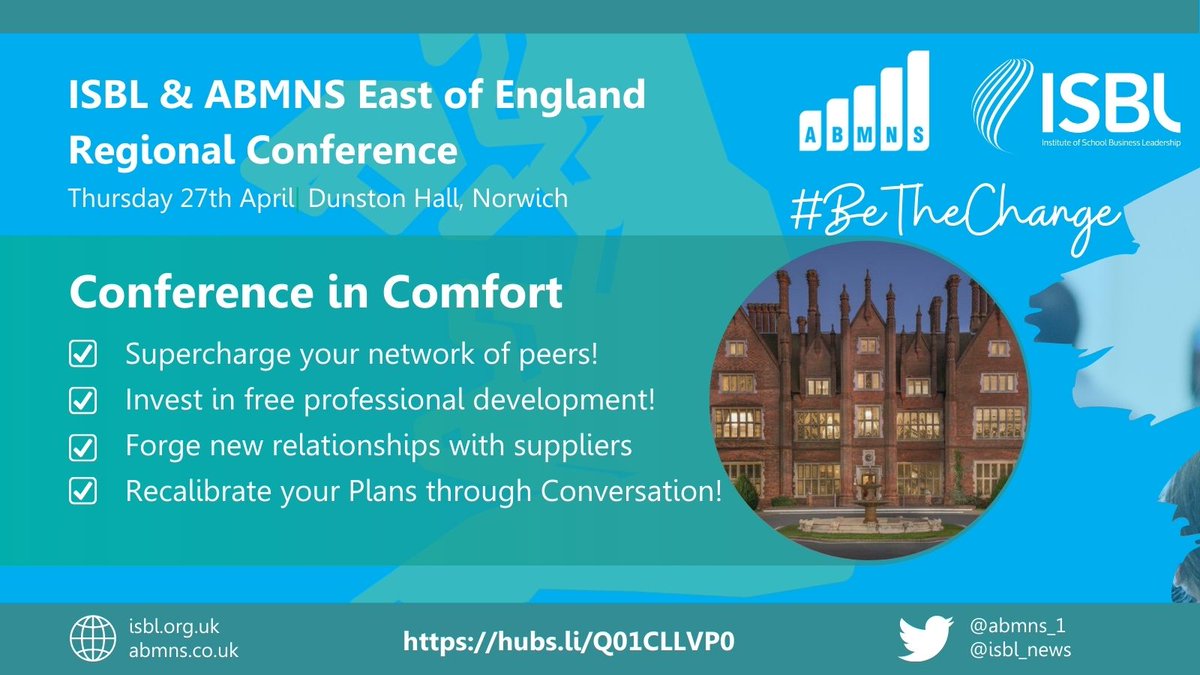 Ramping up our plans for the East of England School Business Leader conference @Dunston_Hall in partnership with @ISBL_news. Delighted to welcome @stephenpmorale1, more workshops & speakers to be announced! @abmns_1 #SBLTwitter @SBLconnect 
Book here -https://t.co/bkIAfLhA1L https://t.co/KKIRYP6iHP