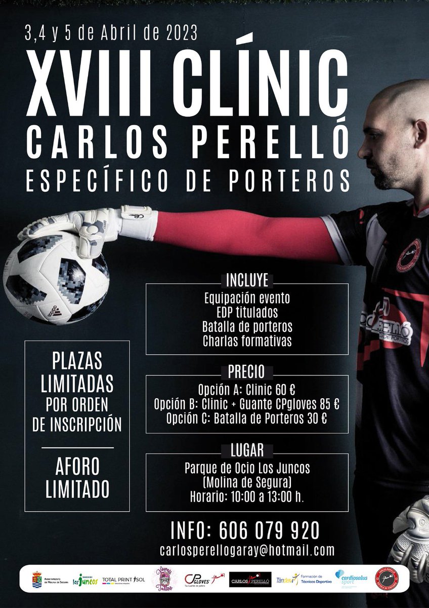 🔓 Abierto plazo de inscripción 📝 para el XVIII Clínic Específico de Porter@s de Semana Santa ✝️. Una manera diferente de disfrutar de las vacaciones aprendiendo con los mejores profesionales. 🧨 Plazas disponibles hasta completar aforo por riguroso orden de inscripción🧤⚽️🥅