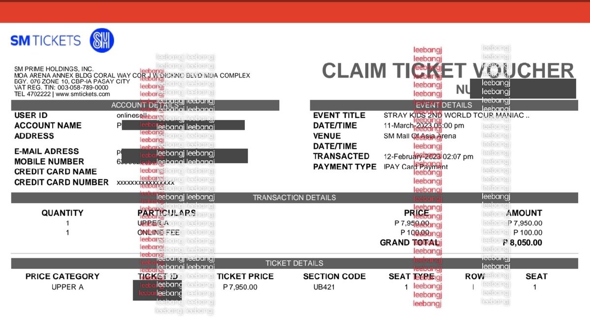 leebangjcart's tweet photo. wts lfb ph #leebangj_oh

Stray Kids Maniac in Manila
Day 1 March 11,2023 Ticket

UPPER BOX A (UB421 I-1)
-original price+online fee
-OK installments/down payment
-rembal+claiming on d-day
-rfs: got desired seat

DM me for more details ^^

#SKZinManila2023
#MANIAC_IN_MANILA https://t.co/V1btR7D8yA
