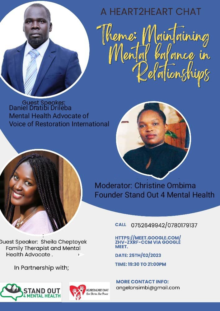 Heart2Heart chat (@mmyjourney) on Twitter photo meet.google.com/zhv-zxrf-ccm
Enjoying healthy relationships for good mental health. Use link above to join discussion on Saturday. Details in poster.
<a href="/ChristineOmbima/">Christine Ombima</a> <a href="/nsimbi_angela/">Angela Nsimbi</a> <a href="/MentalHealth_Ug/">Mental Health Uganda</a> <a href="/MamuNamakula/">Mariam Namakula Mamu</a> <a href="/DrilebaDaniel/">DANIEL DRILEBA DRATIBI</a> <a href="/ThriveSpaces/">Thrive Spaces</a> <a href="/OdokiJ/">Odoki Jimmy Acellam</a> <a href="/BenjalinaT/">Ms Benjalina 🌹</a> meet.google.com/zhv-zxrf-ccm
Enjoying healthy relationships for good mental health. Use link above to join discussion on Saturday. Details in poster.
<a href="/ChristineOmbima/">Christine Ombima</a> <a href="/nsimbi_angela/">Angela Nsimbi</a> <a href="/MentalHealth_Ug/">Mental Health Uganda</a> <a href="/MamuNamakula/">Mariam Namakula Mamu</a> <a href="/DrilebaDaniel/">DANIEL DRILEBA DRATIBI</a> <a href="/ThriveSpaces/">Thrive Spaces</a> <a href="/OdokiJ/">Odoki Jimmy Acellam</a> <a href="/BenjalinaT/">Ms Benjalina 🌹</a>