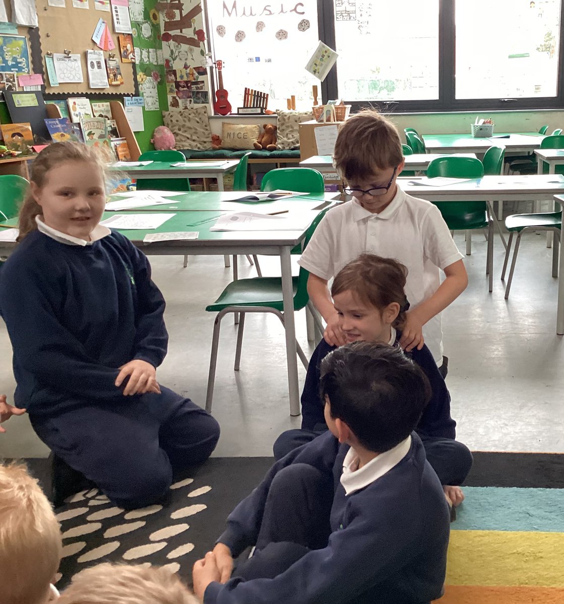 Year2TLTPA22's tweet photo. Secret agent training is hard! Relaxing after a hard maths paper with peer massage and meditation! #MentalHealthAwareness https://t.co/VoPcPctIND