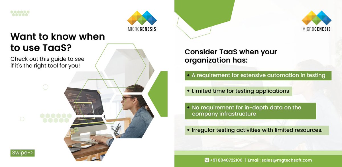 Mgtechsoft's tweet image. Are you an organization that needs extensive automation for testing applications within a limited time? Look no further; TaaS is the perfect solution! Reach us at sales@mgtechsoft.com for more information.
#Taas #TesingServices #ApplicationTesting #MicroGenesis