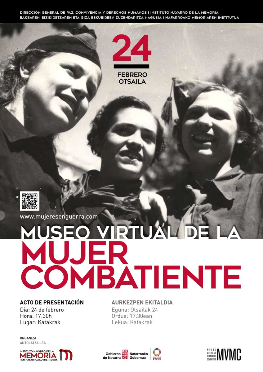 24 feb, 17:00, Katakrak: presentación del Museo Virtual de la Mujer Combatiente  y de la participación de mujeres navarras.

Ots 24, 17:00, <a href="/katakrak54/">katakrak liburuak</a>:  mujeresenguerra.com proiektuaren aurkezpena, baita nafar emakumeen partehartzeari buruzko ikerketarena ere.

<a href="/mujeresdel36/">Museo Virtual de la Mujer Combatiente</a>