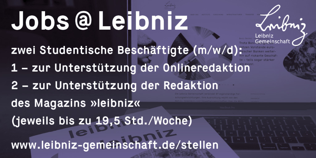LeibnizWGL's tweet photo. Irgendwas mit Medien? Haben wir!
Im Referat Kommunikation der Leibniz-Geschäftsstelle suchen wir zum 1. April in Berlin zwei SHKs für die Online-Redaktion (https://t.co/2uYP5yDeAF) bzw. das #LeibnizMagazin (https://t.co/hoQtD4Mobh).
#wisskomm #Studentenjob #Studierendenjob https://t.co/jfGpYll9VX