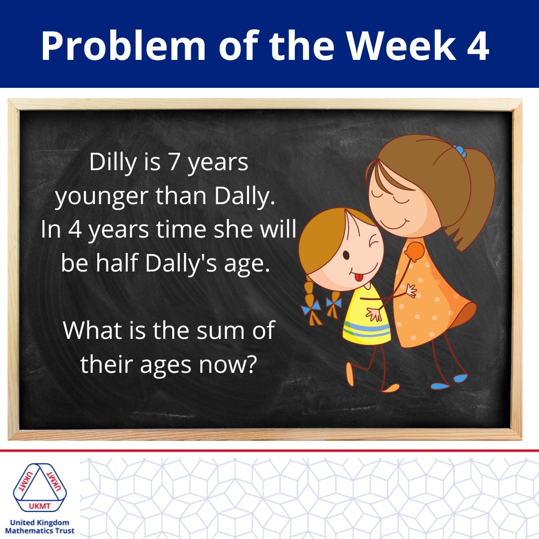 UKMathsTrust's tweet image. Problem of the week 4! 👭

Please do not comment with the solution so other people can work it out too. Instead, like this post if you think you have the correct answer!

The solution will be posted in the comments on Thursday at 4pm.

Best of luck! 

#UKMT #Problem #Maths