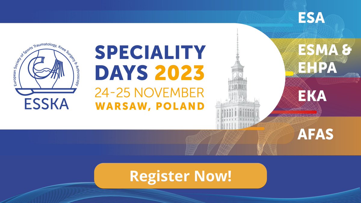 ESSKA_society's tweet image. Registration for #ESSKASD2023 is now open! Join us for a dynamic two days of #scientific exchange.

Spaces are limited so book now to reserve your space and to benefit from the Early Bird Fees! 

Register Now at loom.ly/fko5xLc

#sportstraumatology #kneesurgery