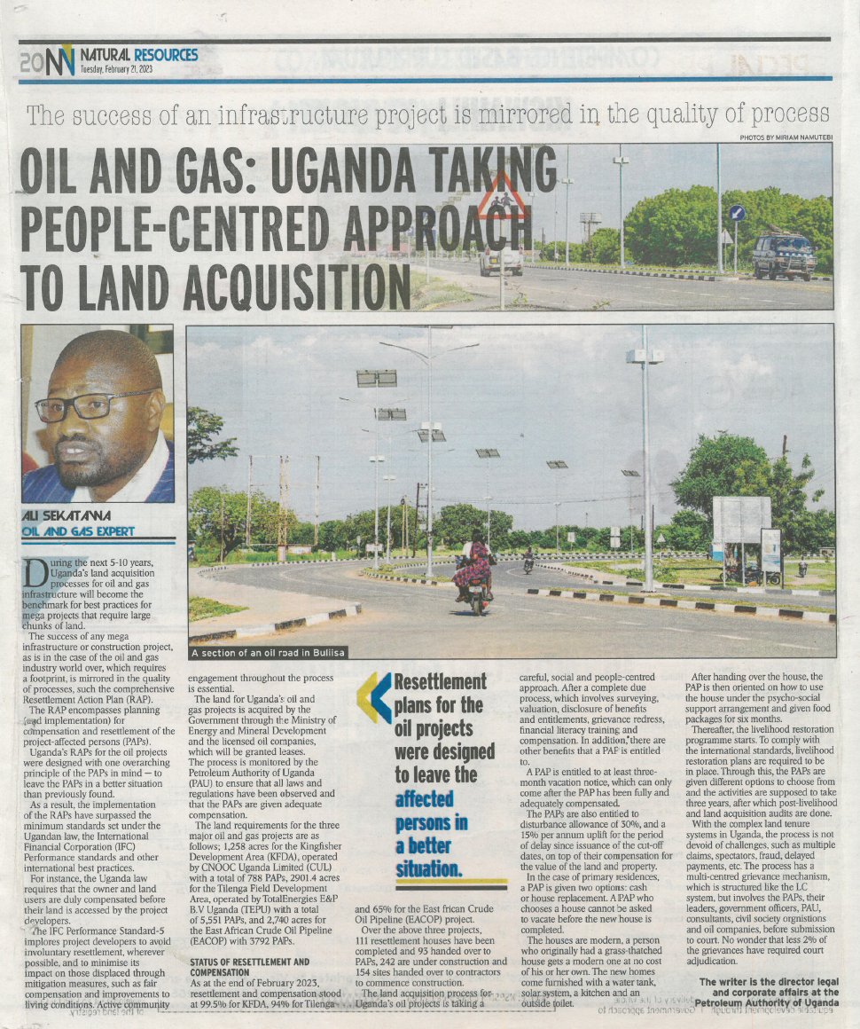 Here is my latest article in <a href="/newvisionwire/">The New Vision</a> , where I discuss a people-centered approach to land acquisition for Uganda's oil and gas projects. Read on for valuable insights on how we can ensure fairness and equity in this process. #oilandgas #landacquisition #Uganda 
@PAU_UGANDA