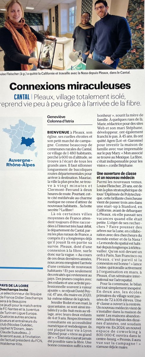 Excellent article <a href="/ColonnaGen/">Geneviève Colonna d’Istria</a> <a href="/AjdhuienFrance/">Aujourdhui en France</a> illustrant l’impact >o de la #fibre. C’est la réussite de l’action conjuguée de public et du privé ; ici grâce <a href="/auvergnerhalpes/">Auvergne-Rhône-Alpes</a> et <a href="/OrangeConcess/">Orange Concessions</a>. On parle des acteurs qd cela ne marche pas mais on les oublient qd ça marche <a href="/Arcep/">Arcep</a>