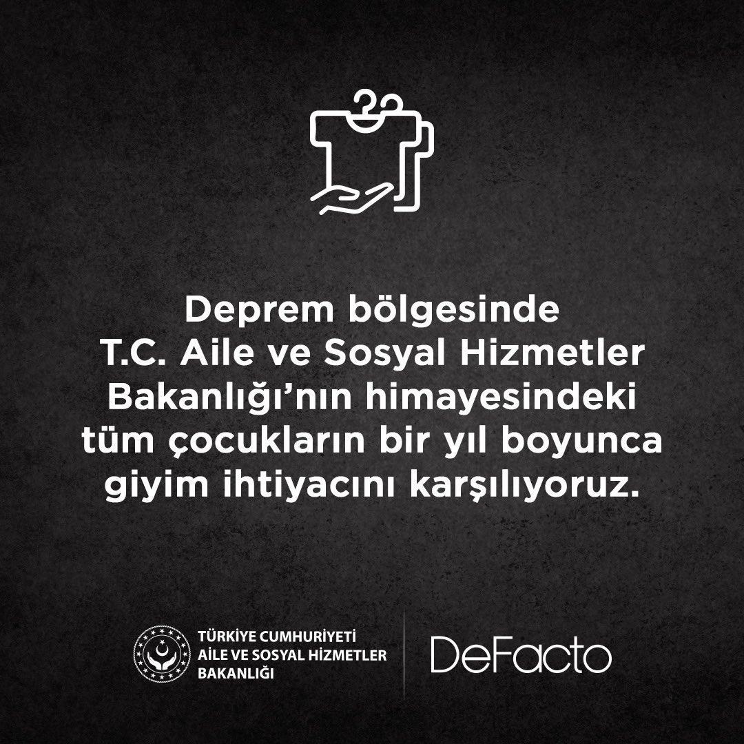Aile ve Sosyal Hizmetler Bakanlığı ile gerçekleştirdiğimiz protokol kapsamında bir yıl boyunca deprem bölgesindeki bakanlığın himayesinde bulunan tüm çocukların giyim ihtiyacını DeFacto olarak karşılayacağız. Yaralarımızı birlikte saracağız.