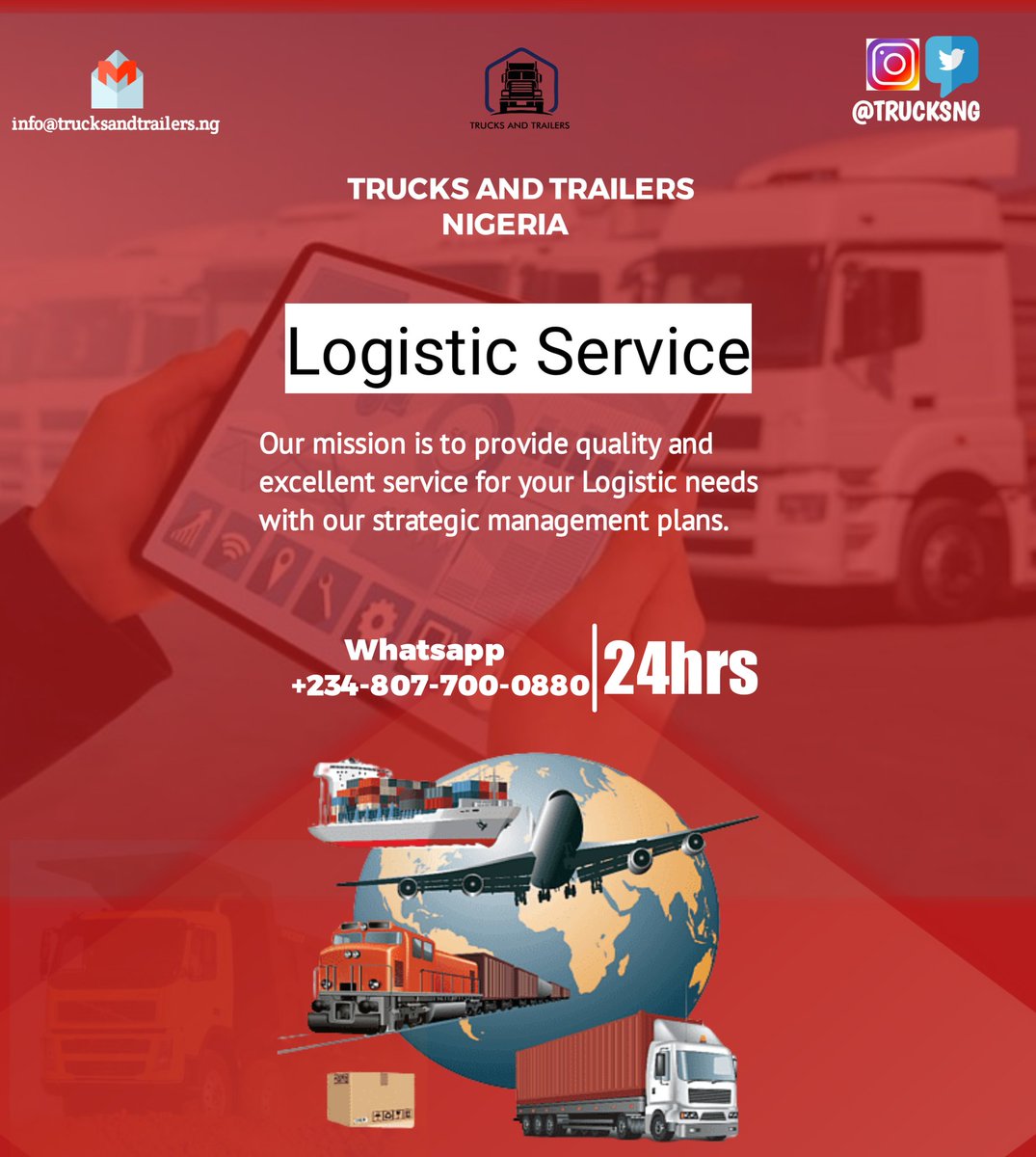 TRUCKSNG's tweet photo. Do you desire the right fleet Management support?
With our 24hours on-road support, you can be sure that all your questions will be answered in no time. Contact us on WhatsApp for more details +234-807-700-0880
📩 info@trucksandtrailers.ng
🌐 https://t.co/NTSkMlA82W
#howotrucks https://t.co/bTVgLgEozX
