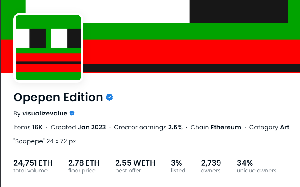 xWolfyi's tweet photo. @jackbutcher took a screenshot of this a couple days ago when opepen was around .15eth because i freaked out thinking it had just exploded when it was just showing Check's stats since I had been tabbing back and forth between them the day before.

Now this may become reality https://t.co/RyWQWPnFqu