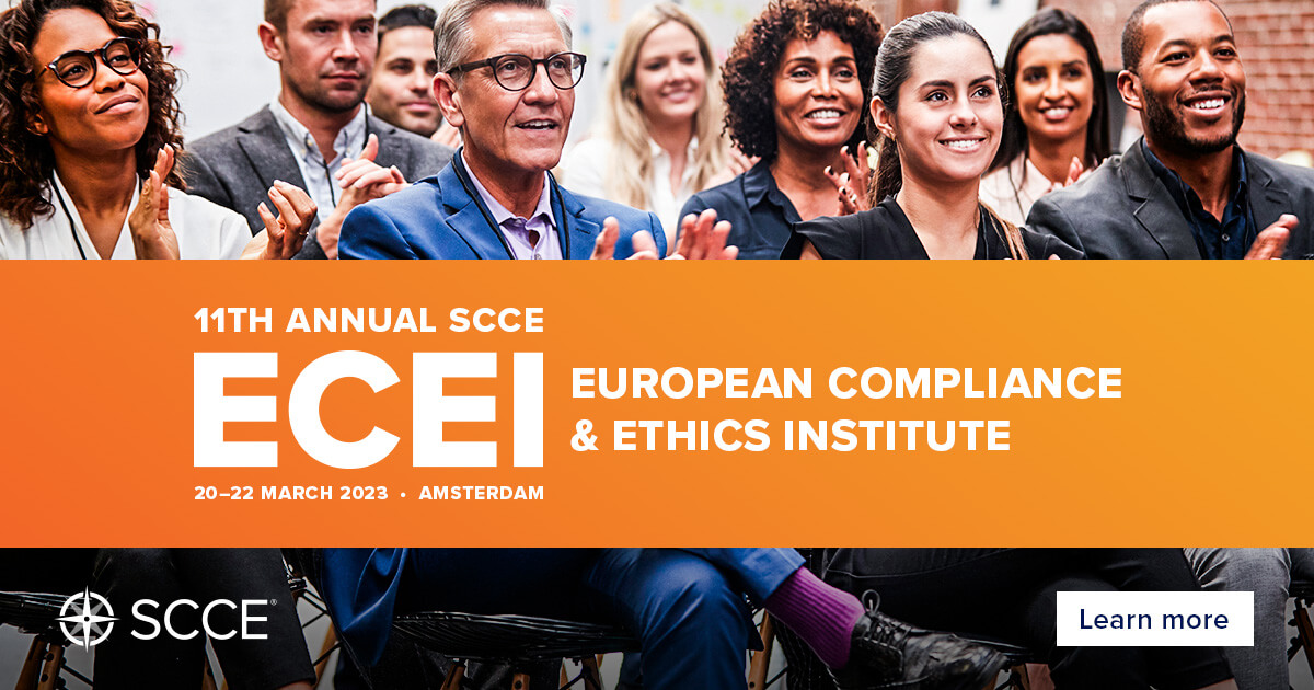 SCCE's tweet photo. Compliance professionals from Europe and beyond will gather 20-23 March in Amsterdam for the ECEI — will you join them? This annual conference provides insights into unique European compliance challenges, solutions, and more. View agenda + register: https://t.co/GRWQ0yYQOy https://t.co/8cITgSd896