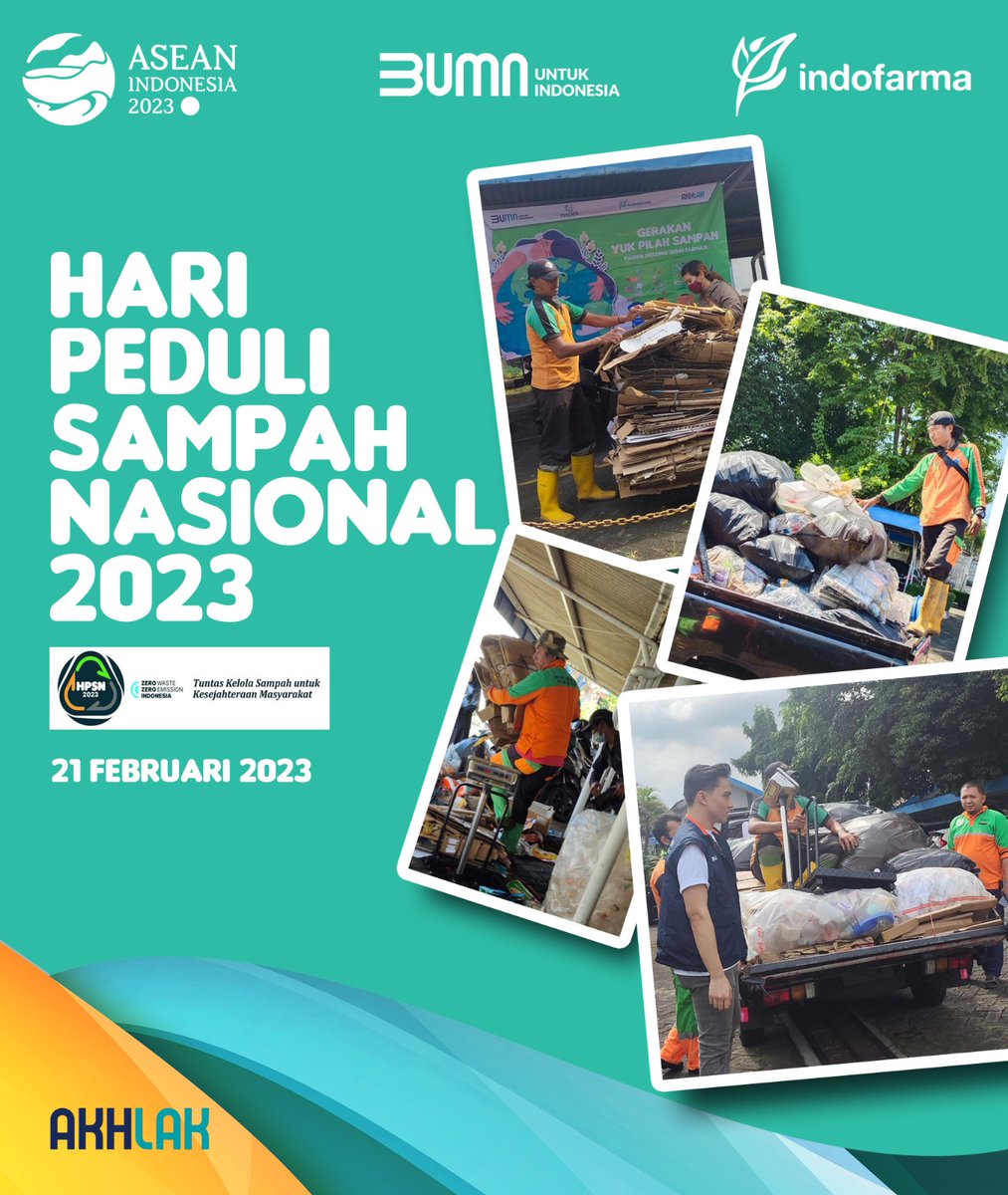 Selamat Hari Peduli Sampah Nasional 21 Februari 2023. Peduli dengan aksi kecil dan nyata yang bisa kita lakukan dari diri sendiri mulai saat ini untuk bumi yang bersih.

#HariPeduliSampahNasional2023
#PeduliSampah
#TJSLIndofarma
#Indofarma