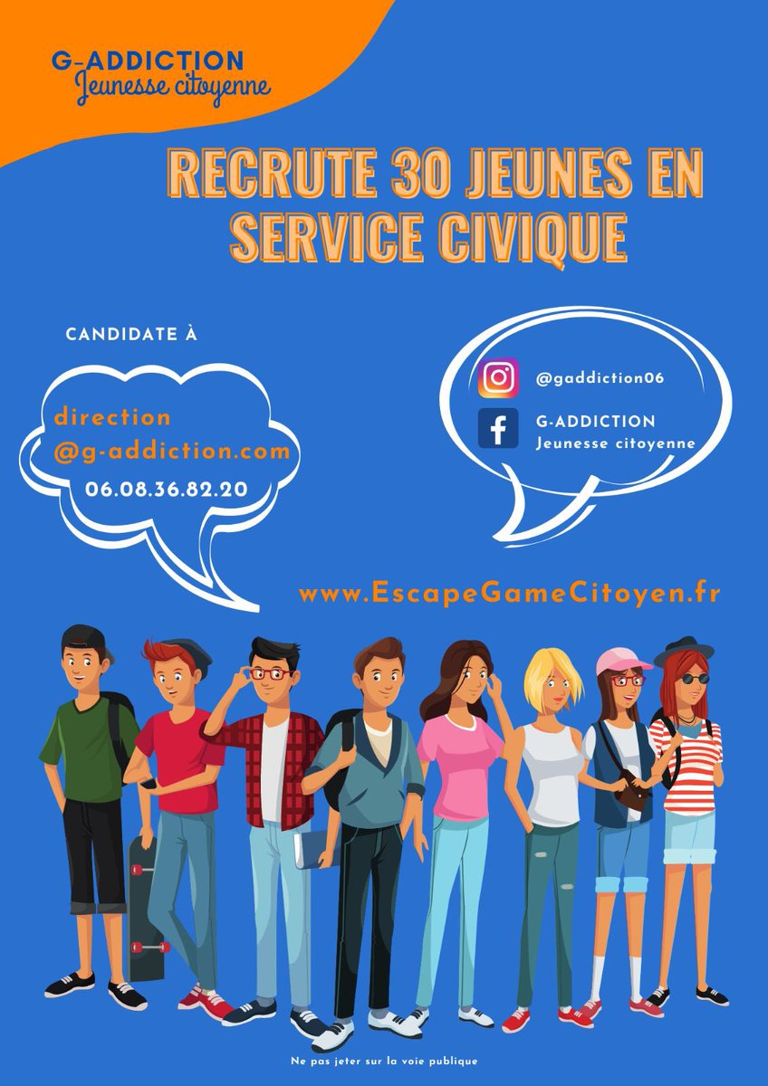 Envie d'agir pour sensibiliser les jeunes aux dangers de la route ? Rejoignez-nous en #ServiceCivique ! Recrutement ouvert : postulez maintenant à direction@g-addiction.com !