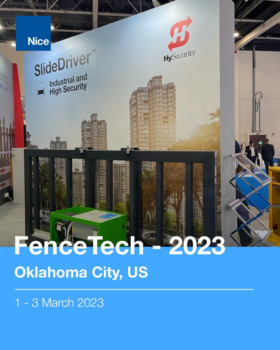 thenicegroup's tweet photo. Our Nice North America team will be showing off our impressive range of automatic gates and accessories at the #FenceTech 2023 in Oklahoma City, US!
Join us at booth 1345!
Get more info here: https://t.co/9jeafAfU4n
#NiceSmartHome #HomeSecurity https://t.co/KKL37uJOvF