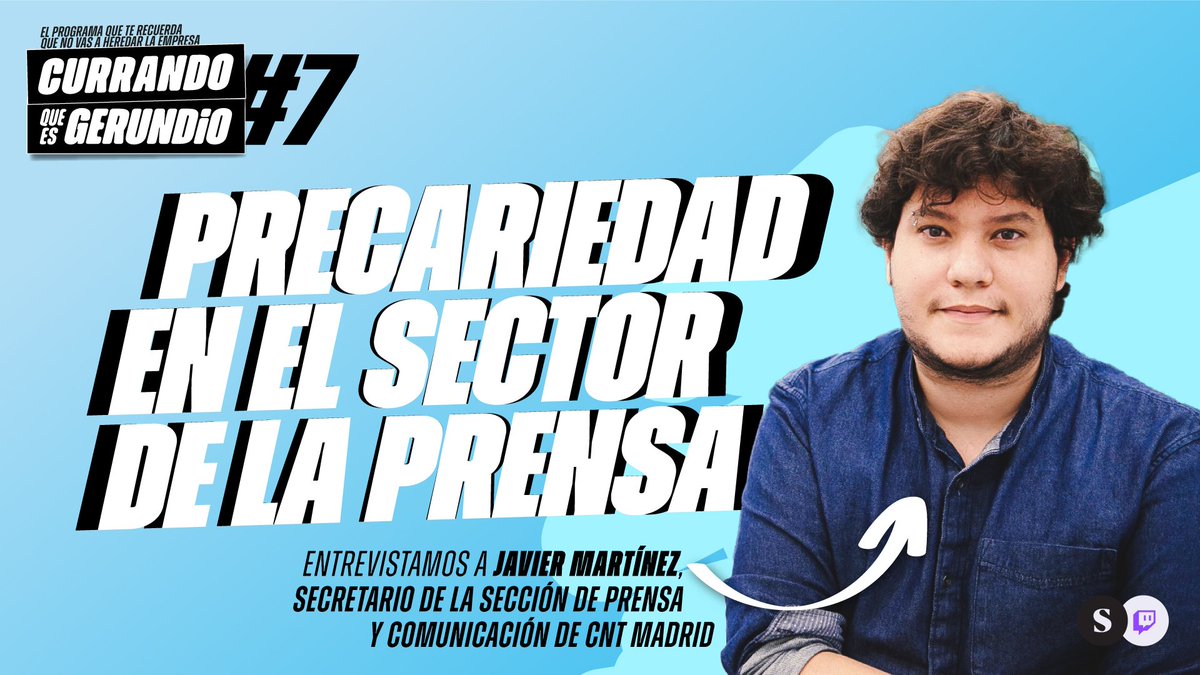 ¿Un programa hecho por la clase trabajadora y para la clase trabajadora🤔?

Desde luego, no lo vas a encontrar ni en plataformas, ni en la tele de toda la vida. Lo tienes en el 📺Twitch de <a href="/ElSaltoDiario/">El Salto</a> 😜👌

❤️🖤<a href="/antonioruiz_vlc/">Antonio Ruiz</a> entrevista a <a href="/CNT_Prensa_MMCC/">Prensa y Comunicación @CNT_Madrid</a> 

🕖A las 19h