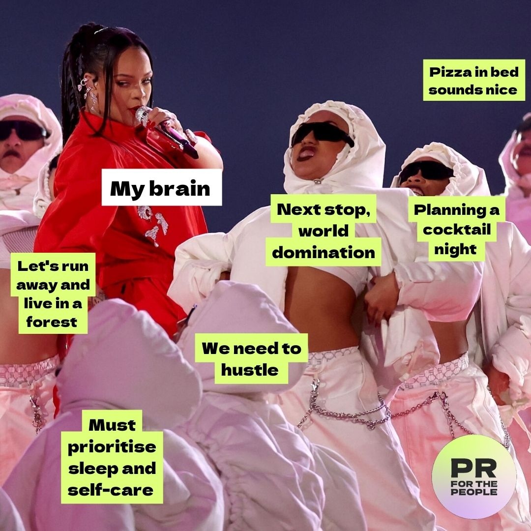PR_forthePeople's tweet photo. F*ck the haters, we're obsessed with Queen Riri, the feminine energy, the presence, the sassy product placement, the confidence and also the meme gift that keeps on giving!
#RihannaSuperBowl #diypr #smallbusinessowner https://t.co/lvOc6umIvB