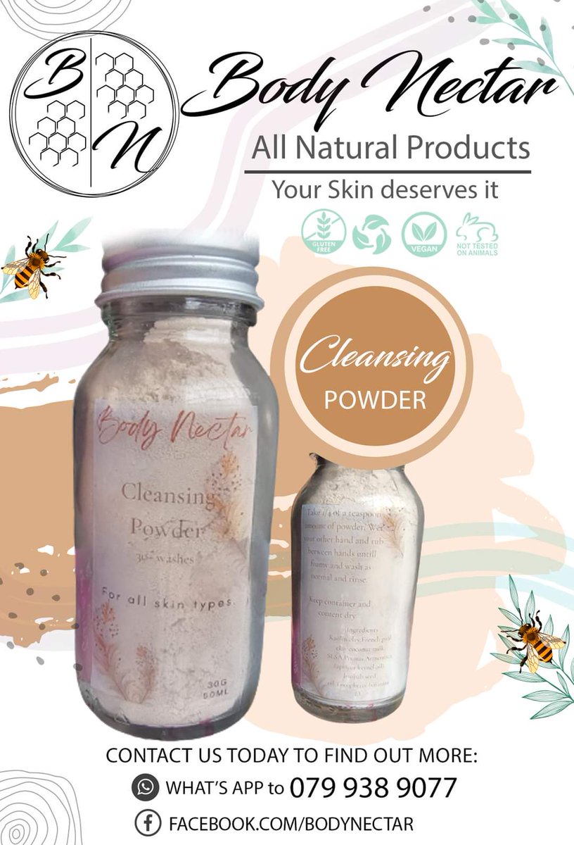 Body Nectar - Cleansing Powder!
What'sApp +27 79 938 9077 to place your order 🌸
#bodynectar #bodybutter #whippedbodybutter #handmade #foamingsugarscrub #beauty #skincare #skincareproducts #partyfavors #giftideas #uniquegifts #handgifted
#bodyproducts #allnaturalskincare