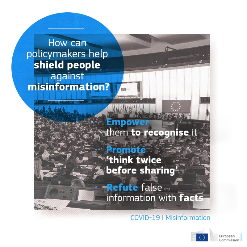 EU_JRC's tweet photo. Fighting #covid19 also meant beating #misinformation

Our researchers analysed
🔹Widely circulated narratives &amp; consequences
🔹Factors predicting how likely people are to believe/share them
🔹Ways to counter them
⤵️
This helps policymakers prepare for future crises

#FactsMatter