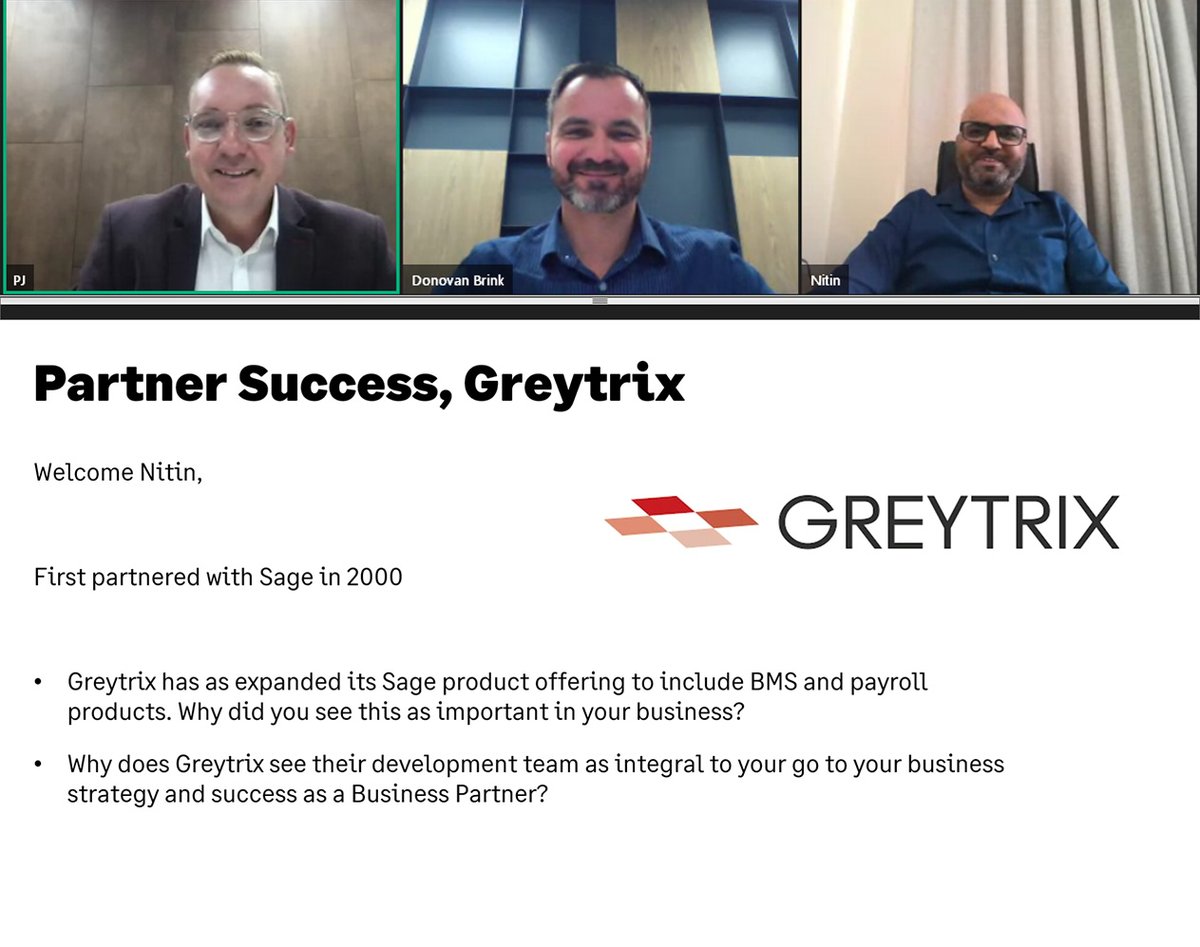 Greytrix Africa & Middle East (@greytrixafrica) on Twitter photo <a href="/NitinChandure/">Nitin Chandure</a> , the EVP and Head of Global Consulting Greytrix, gives insights about the Greytrix roadmap and the business expansion to the #sagepartners community.
@Sage <a href="/Sage_Africa/">Sage Africa</a> <a href="/SageMiddleEast/">Sage Middle East</a> <a href="/PieterBensch/">Pieter Bensch</a> <a href="/HartmanGerhard/">Gerhard Hartman</a> <a href="/DonovanBrink/">Donovan Brink</a> <a href="/N22ko_D/">Ntuthuko Dlame</a> <a href="/peterjohnb/">Peterjohn Bishop</a>
#sage <a href="/NitinChandure/">Nitin Chandure</a> , the EVP and Head of Global Consulting Greytrix, gives insights about the Greytrix roadmap and the business expansion to the #sagepartners community.
@Sage <a href="/Sage_Africa/">Sage Africa</a> <a href="/SageMiddleEast/">Sage Middle East</a> <a href="/PieterBensch/">Pieter Bensch</a> <a href="/HartmanGerhard/">Gerhard Hartman</a> <a href="/DonovanBrink/">Donovan Brink</a> <a href="/N22ko_D/">Ntuthuko Dlame</a> <a href="/peterjohnb/">Peterjohn Bishop</a>
#sage