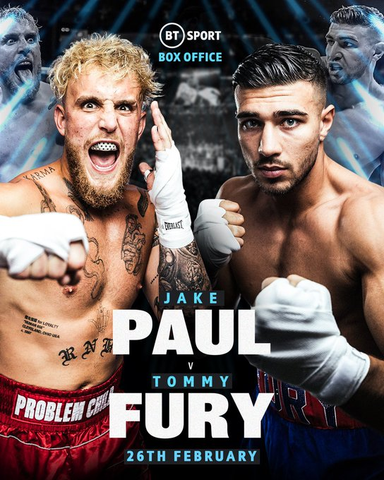 BTSportBoxing5's tweet photo. IT'S FIGHT WEEK 🔥

Two years in the making...
@jakepaul
 🆚 
@tommytntfury
 is almost upon us 😤

#PaulFury | Sunday, 6.30PM | BT Sport Box Office ▶️ https://t.co/8psuWNHqsd