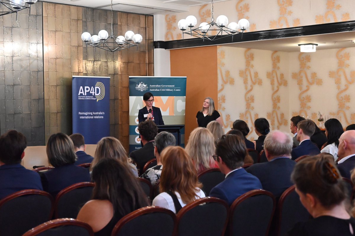 AustCivMil's tweet image. ACMC’s Executive Director Nicola Rosenblum addressing the #AP4D symposium in Canberra tonight – “ACMC is proud of our continuing commitment to AP4D and its promotion of an integrated approach to international engagement in our region.”