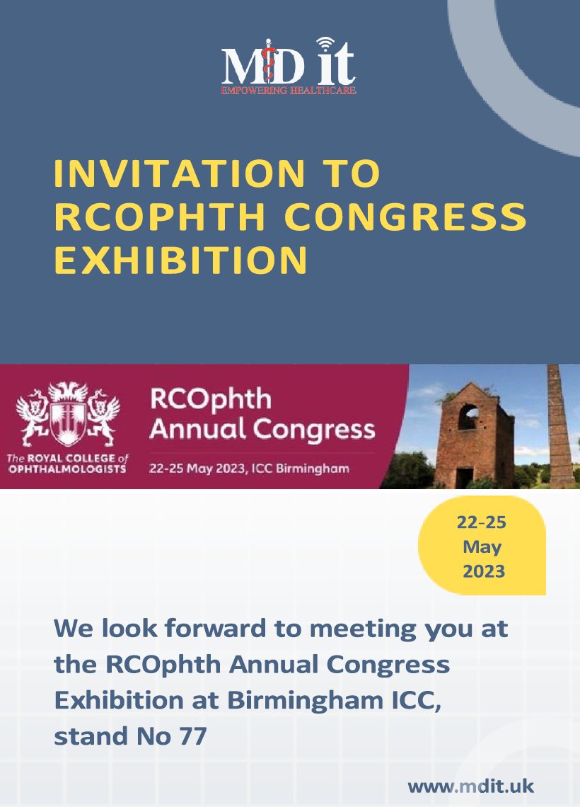 You are cordially invited to visit us at RCOphth annual congress exhibition at Birmingham ICC, stand 77, 22-25 May 2023.
#openeyes #appertafoundation #ophthalmology #ophthalmologist #eyecare #eyedoctor #eyecareprofessionals #eyesurgeon #eyehealth #optometrist #rcophth