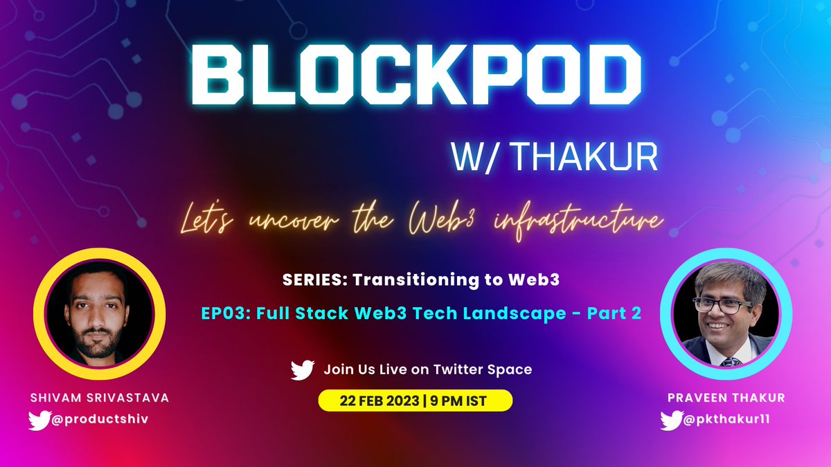 ⭐The tool set in the infrastructure space in #Blockchain is the foundation of its widespread adoption. 🔥Let us explore this #space with Shivam Srivastava (<a href="/productshiv/">Shivam Srivastava</a>) to get an in-depth understanding. 😎Cheers!