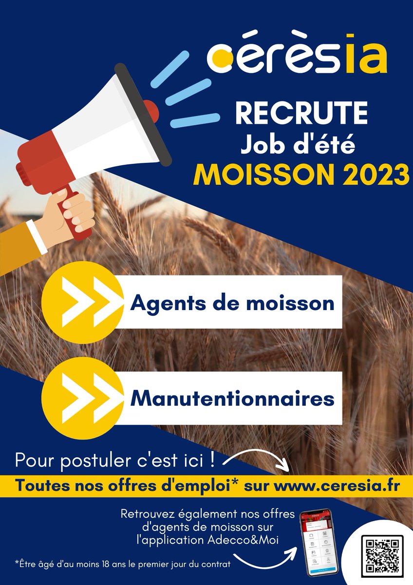 Coopceresia's tweet photo. [MOISSON 2023] 🌾😎

👉 @coopceresia lance sa campagne de recrutement pour la moisson 2023 !
Pour postuler : https://t.co/lC79T7UwAy

#moisson #recrutement #coopérative #agriculture #territoire #job #été https://t.co/WAVFqrDLWe