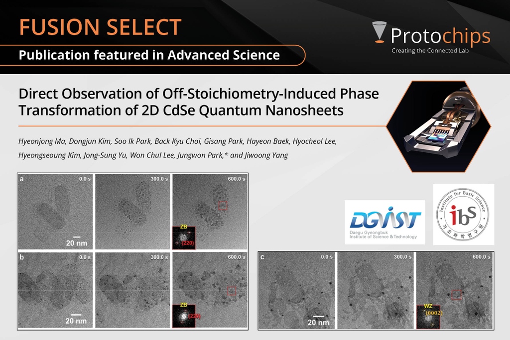 Protochips's tweet photo. Tuesday publication update! 📖 In this newest addition to our publication library, the #FusionSelect was used to obeserve the phase transformation of 2D CdSe quantum nanosheets caused by off-stoichiometry. 

https://t.co/EBb9LmjwIt

#Findyourbreakthrough #publicationupdate https://t.co/T6Ma84RScC