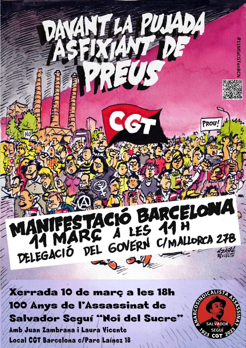 cgtcorreosbcn's tweet photo. La @CGT ante la subida asfixiante de los precios  tomaremos las calles el #11MlaCGTenBcn
🗓️ 11 marzo
⏱️ 11h
📌 Subdelegación c/Mallorca 278 #Barcelona
El cierre con el grupo de Rap #Malamara en la #Canadiense recordando a #SalvadorSeguí
Y charla dia 10 a las 18h en @CGTBarcelona https://t.co/vforMCBgvs
