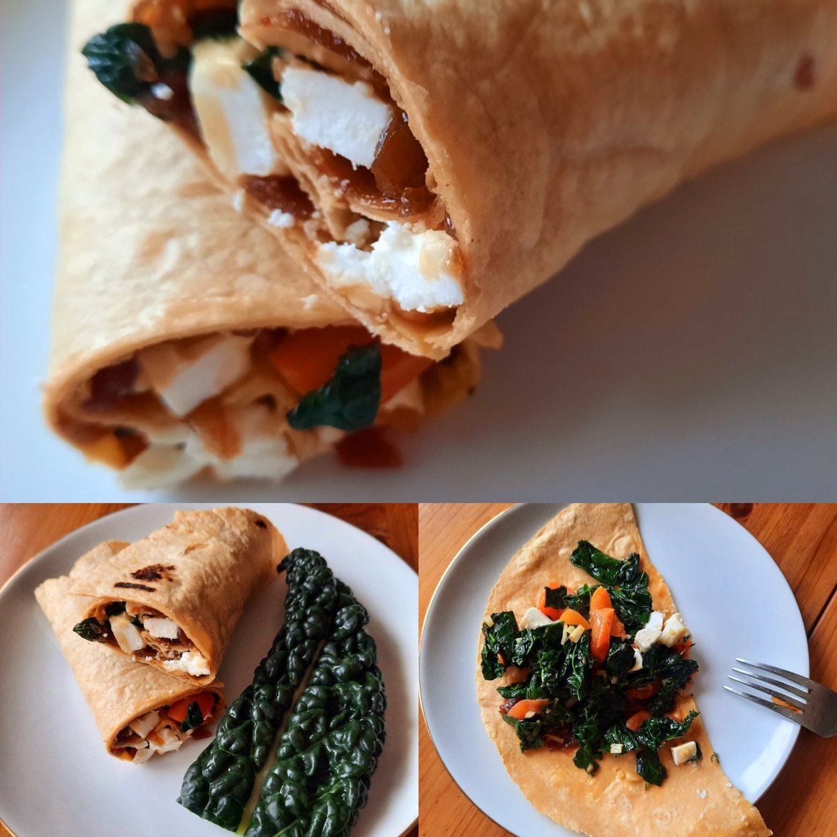 My healthy swap for cancer prevention @WCRF_UK #SarnieSwap: super quick cavolo nero (kale) fried with cherry tomatoes on olive oil, added feta cheese, and onion chutney in sweet potato wrap 😋 #CPAW23 #BowelCancer