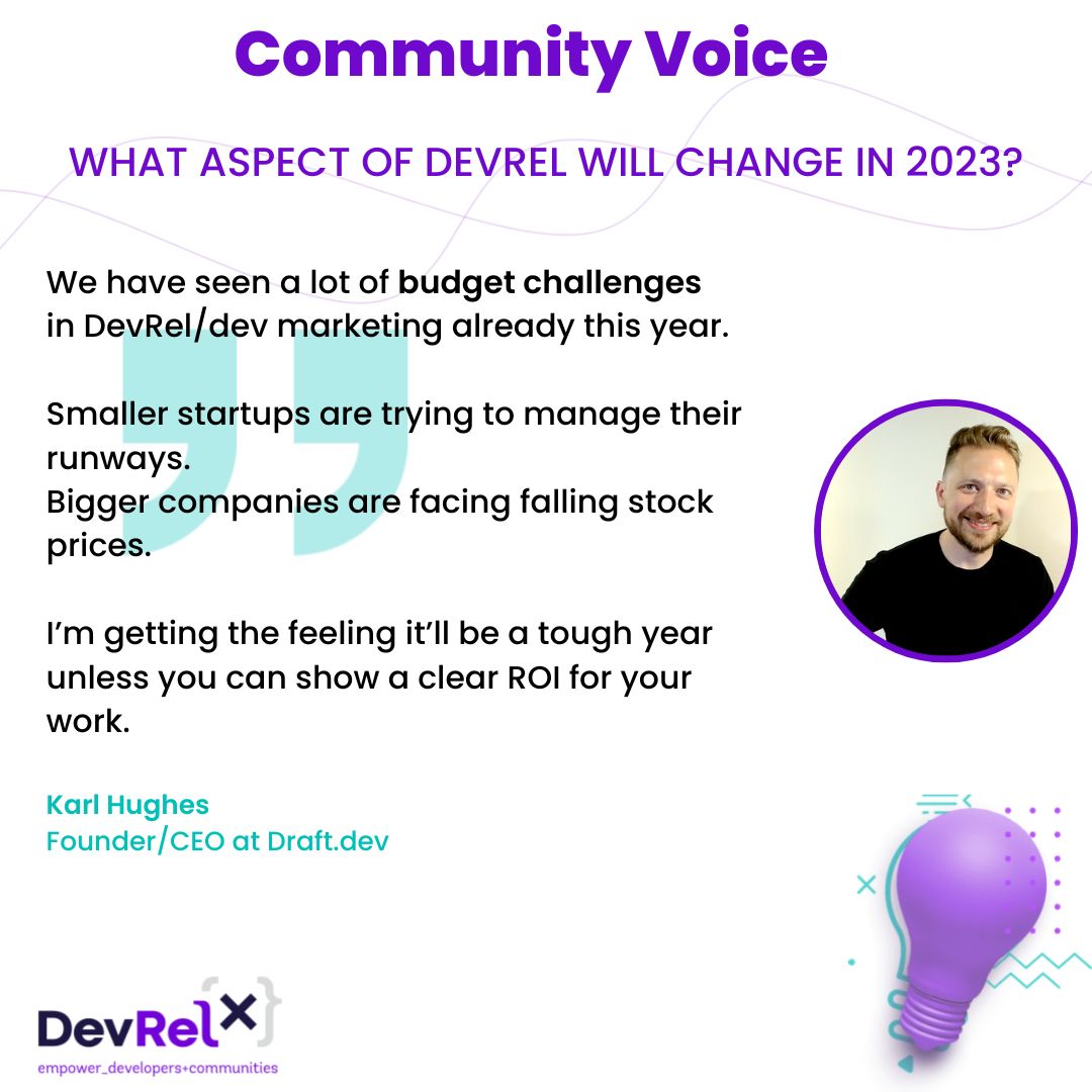 SlashDataHQ's tweet photo. Recently we asked our #DevRelX Community what they think will change about #DevRel in 2023. Some insightful 💡 answers from
@veratiago, @KarlLHughes, @katie_hoesley &amp; @VishalPallerla  💪
See issue #70 here https://t.co/LHj0kFVhjs https://t.co/uPHRmUkq40