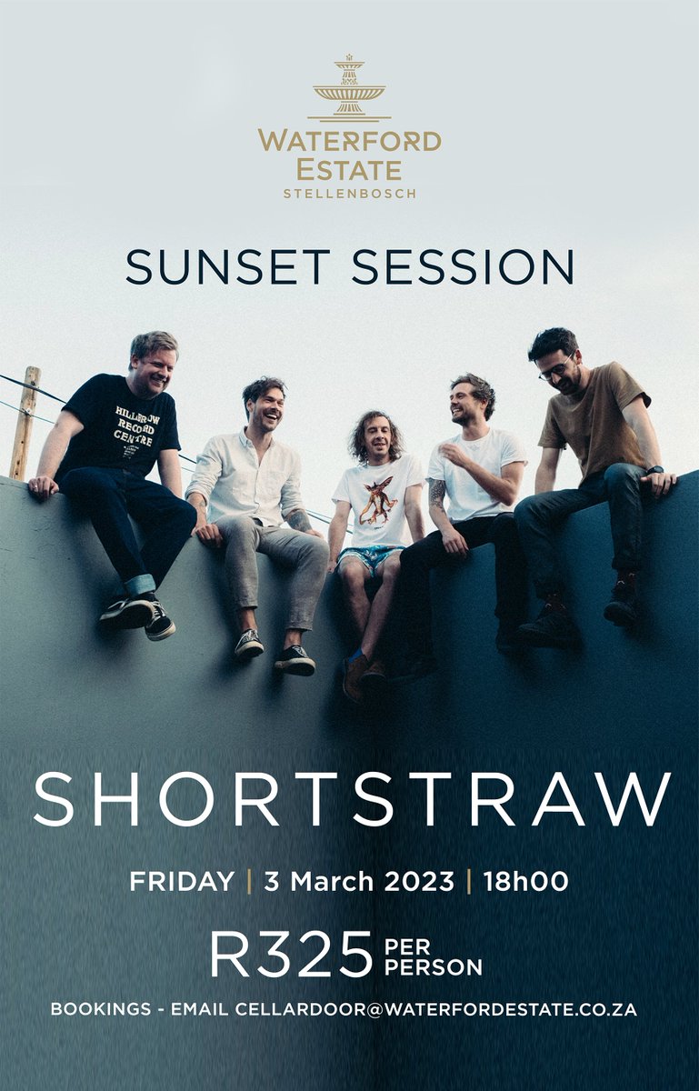 waterfordestate's tweet image. Don’t miss out!

The biggest indie rock band in South Africa, Shortstraw, will be performing at Waterford Estate’s Sunset Session on 3 March! 

Tickets are selling fast, so book yours now: 
account.dineplan.com/widgetframe/pc…

#sunsetsessions2023 #TastingRoom #Shortstraw